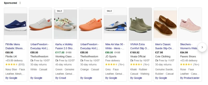 Google Shopping Results with Sale Badges